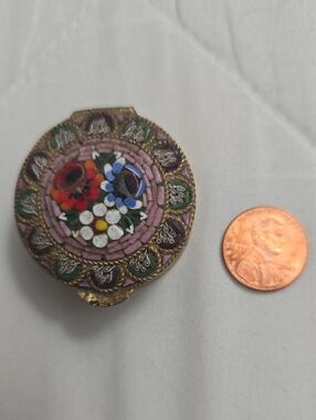 Vintage Italian Micro Mosaic Pill Box Floral Italy Trinket Box